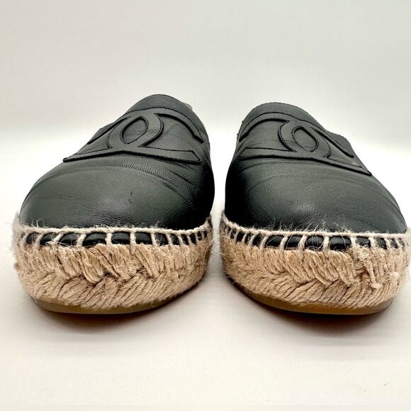 Chanel CC Lambskin Leather Espadrilles Cap Toe Black Slip On Flats EU 39 US8-8.5 - Picture 6 of 8